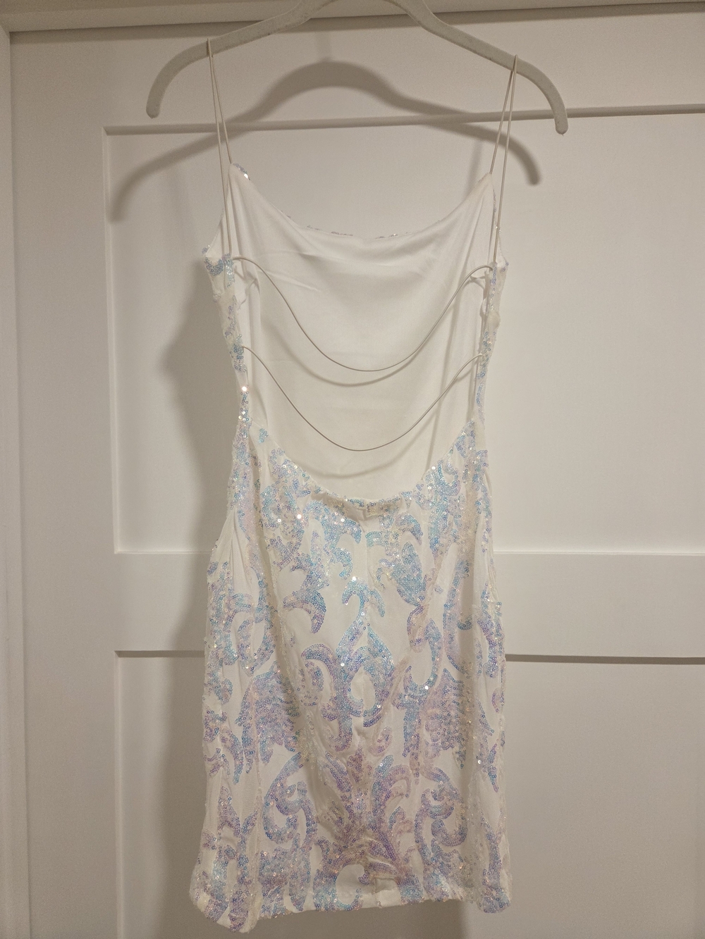 Iridescent Sequin Bodycon Mini Dress M White Blue Y2K Prom Homecoming Party - Picture 3 of 8